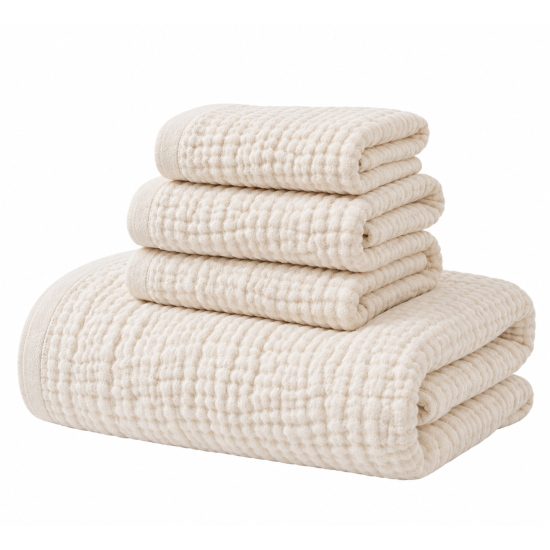 Premium Air-Cotton Gauze Towel & Washcloth Set – Pure Cotton, Crinkled Texture, Ultra-Soft & Skin-Friendly Bath Towel