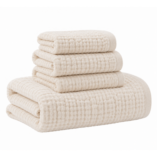 Premium Air-Cotton Gauze Towel & Washcloth Set – Pure Cotton, Crinkled Texture, Ultra-Soft & Skin-Friendly Bath Towel