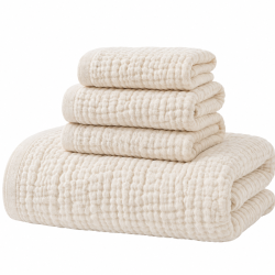 Premium Air-Cotton Gauze Towel & Washcloth Set – Pure Cotton, Crinkled Texture, Ultra-Soft & Skin-Friendly Bath Towel