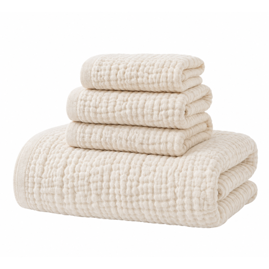 Premium Air-Cotton Gauze Towel & Washcloth Set – Pure Cotton, Crinkled Texture, Ultra-Soft & Skin-Friendly Bath Towel